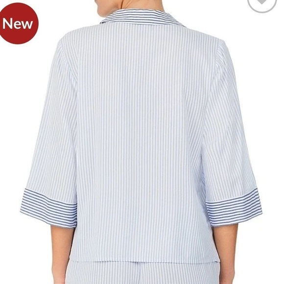 DONNA KARAN Striped Seersucker Notch Collar Button Front Sleep Top Size XL - Picture 2 of 7